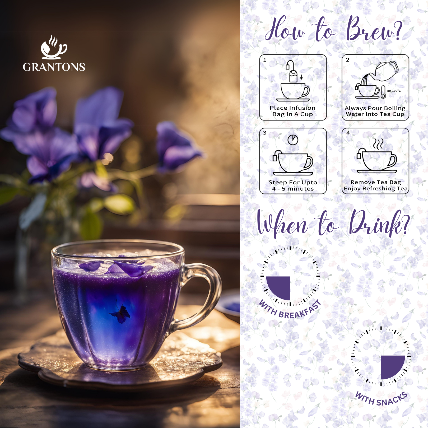 Butterfly Pea Flowers | Herbal Tea | 50gm Loose Flowers | 50 Cups - No Calories, 100% Natural - Image 3