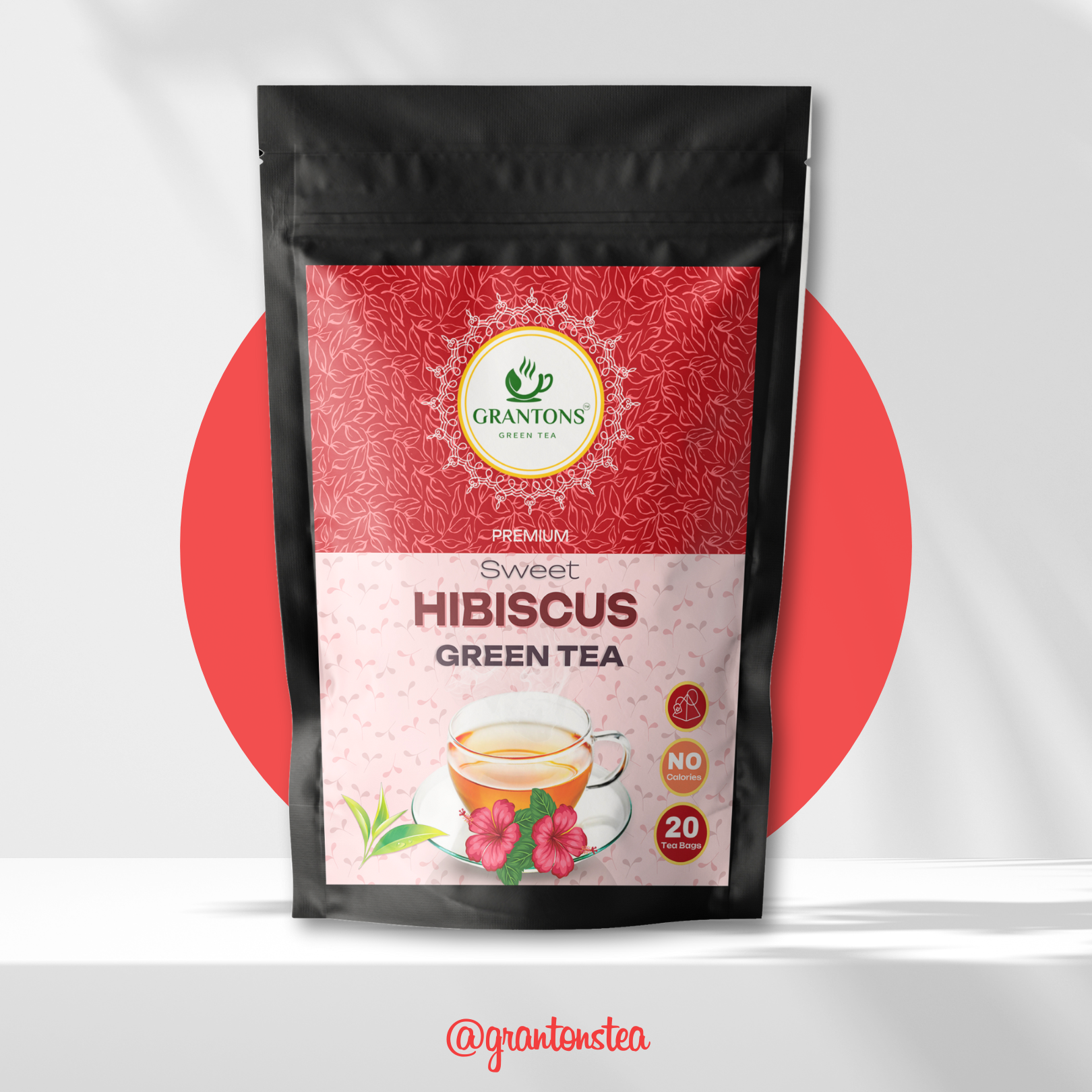 Hibiscus Green Tea | Herbal Tea | 20 Teabags | 20 Cups - No Calories, 100% Natural