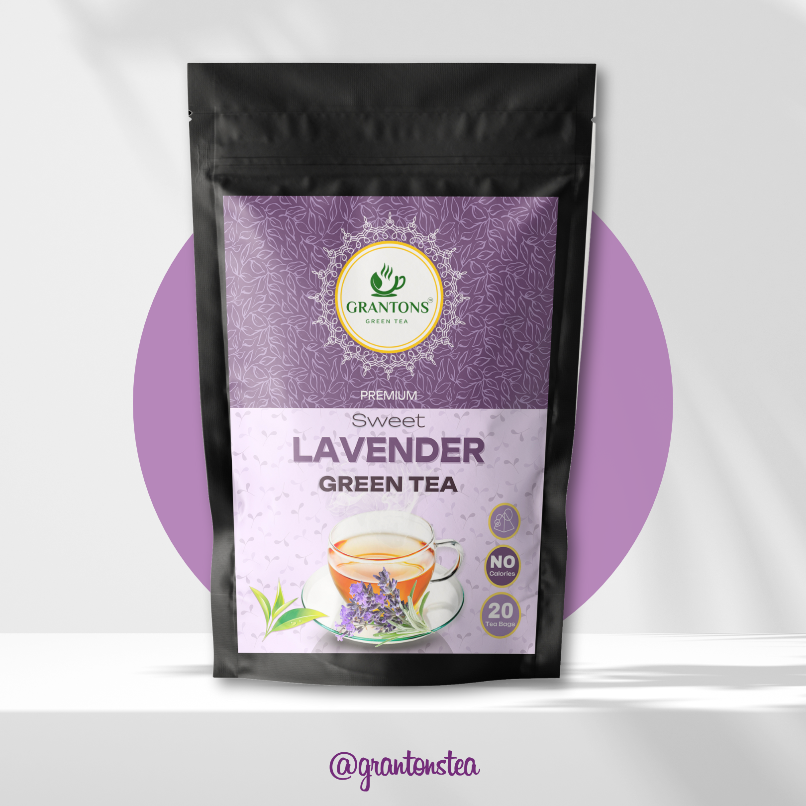 Lavender Green Tea | Herbal Tea | 20 Teabags | 20 Cups - No Calories, 100% Natural
